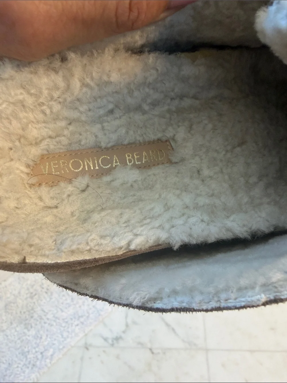 Veronica Beard Brown Suede Shearling Clog with Buckle